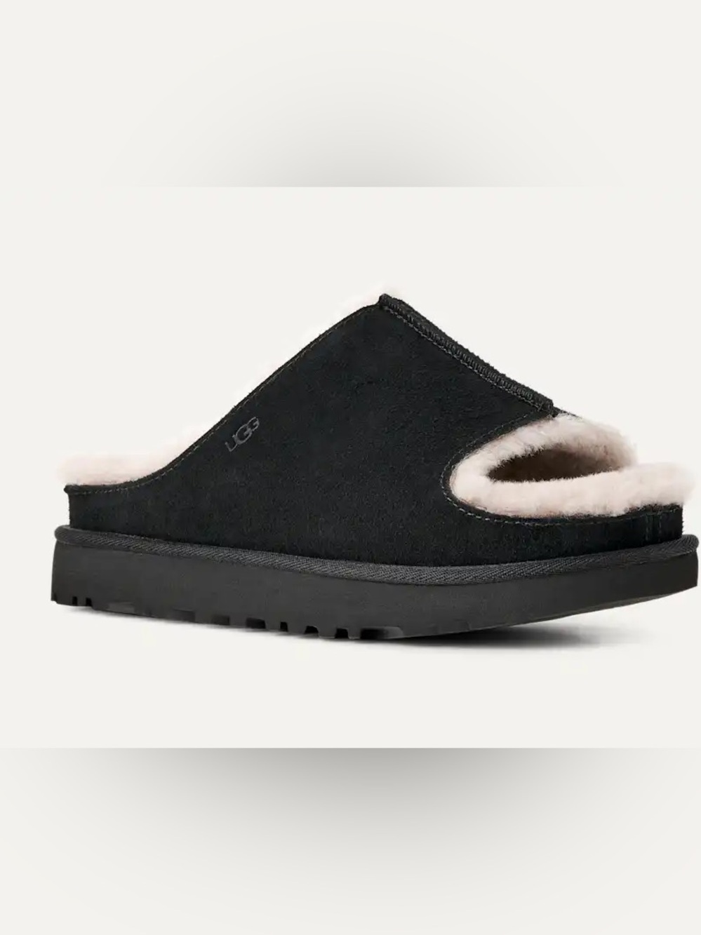 UGG Greenport Black Suede Shearling Clog Slipper